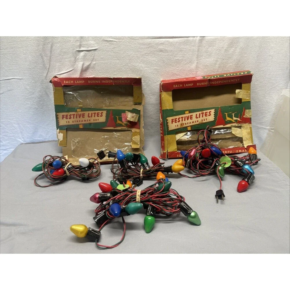 Vintage lot 4 Four Strands Christmas Lights C-9 2 - 15 bulb 2- 7 Bulbs Working
